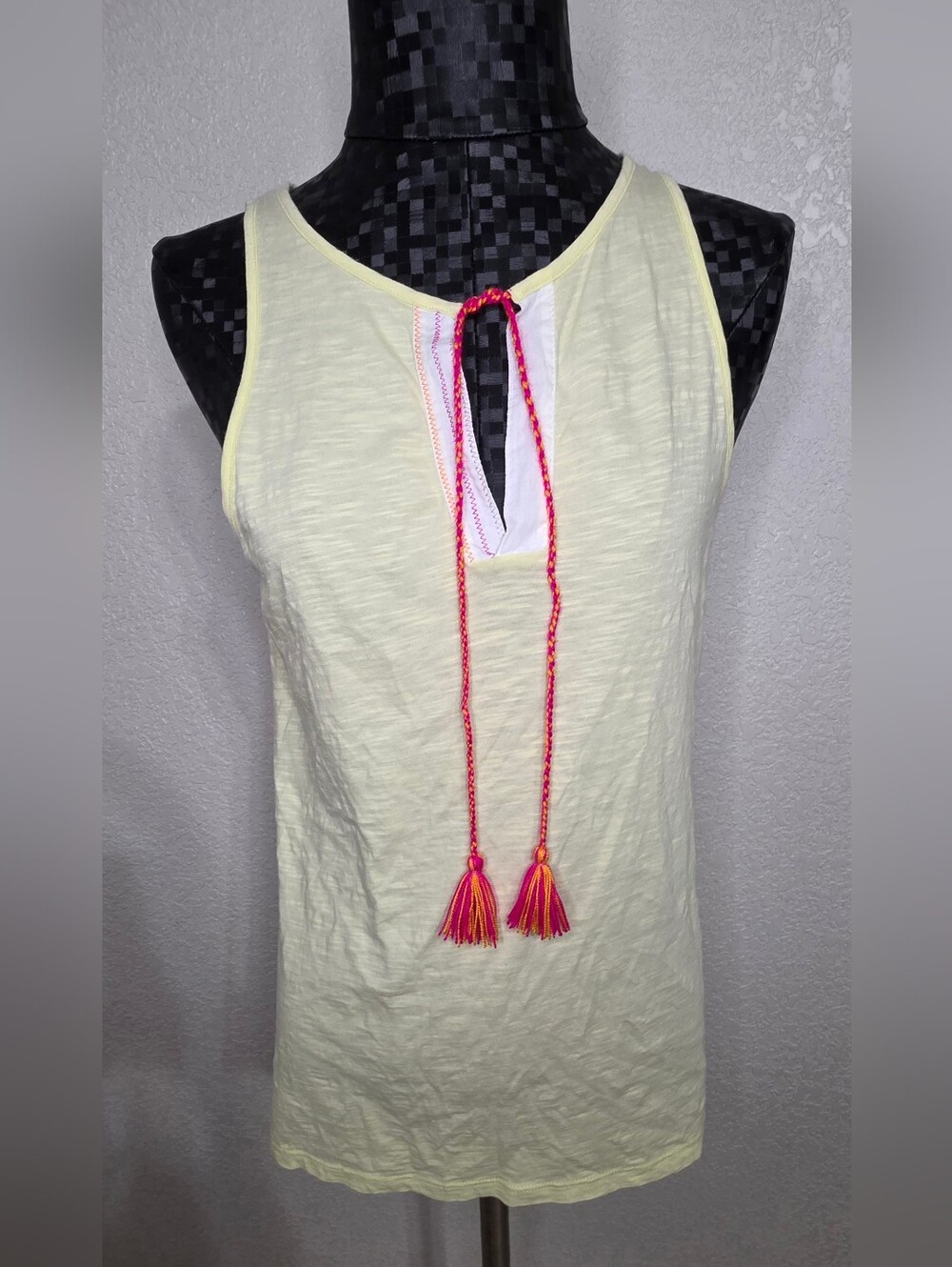 Lisa Todd Pale Yellow Tank with Pink Tassel Tie